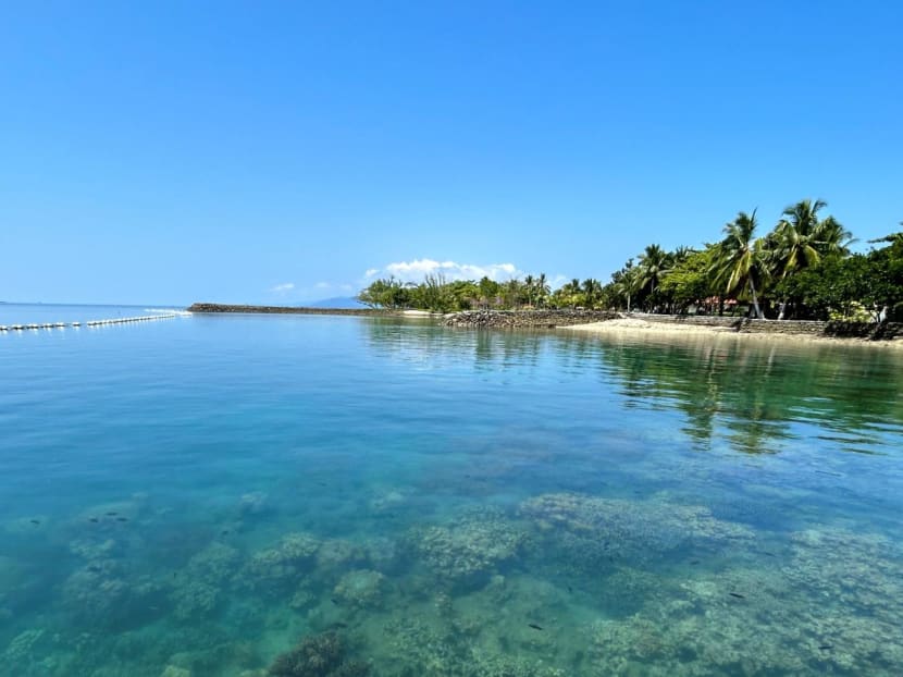 A view of the beach from the port at Lubi Plantation in the Davao Gulf on April 15, 2023.