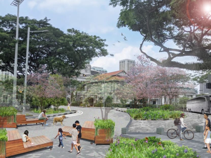An artist impression of the Civic District with the pedestrianisation of Connaught Drive and Anderson Bridge/Fullerton Road. Visitors will be able to enjoy a "seamless walking experience" between Esplanade Park, Empress Place and the Padang once works are completed. An artist impression of the Civic District with the pedestrianisation of Connaught Drive and Anderson Bridge/Fullerton Road. Visitors will be able to enjoy a "seamless walking experience" between Esplanade Park, Empress Place and the Padang once works are completed.