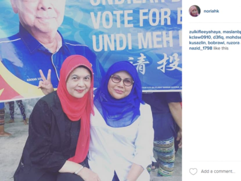The chopper, which went missing a few hours ago, is believed to have been carrying Plantation Industries and Commodities Deputy Minister Noriah Kasnon (right), her husband Asmuni Abdullah and four others. Photo: Instagram screenshot via The Malay Mail Online