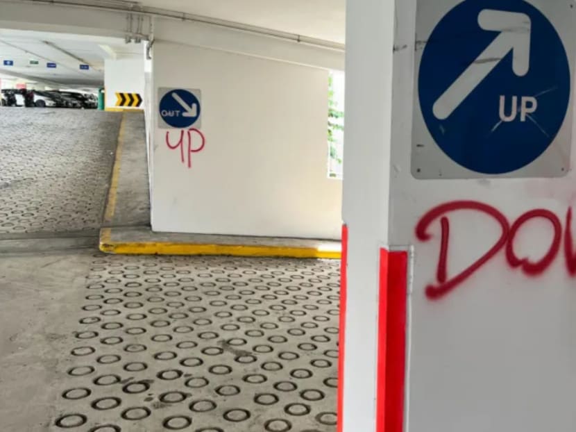 Vandalism at a multi-storey car park at Block 325 Sumang Walk in Punggol.
Vandalism at a multi-storey car park at Block 325 Sumang Walk in Punggol.