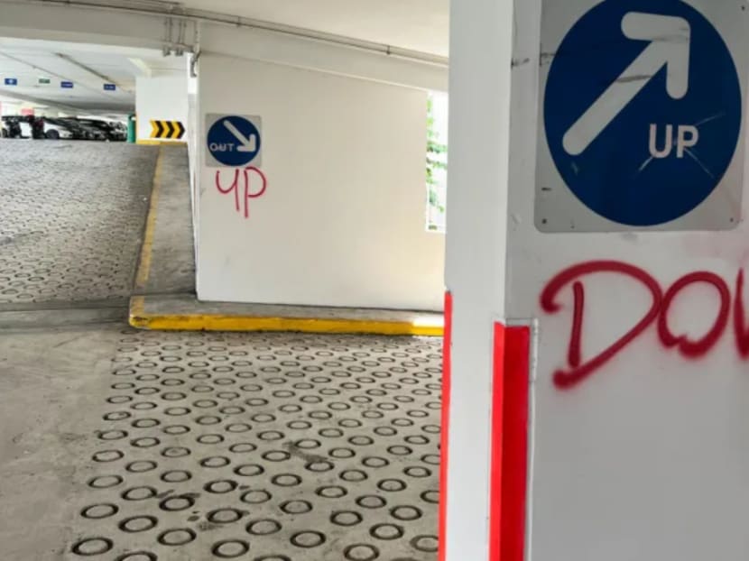 Vandalism at a multi-storey car park at Block 325 Sumang Walk in Punggol. 
