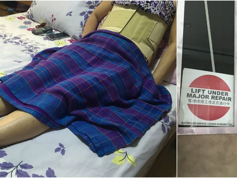 Mdm Yeo suffered a compression fracture to her lumbar vertebrae and was warded at Ng Teng Fong General Hospital overnight for observations. Photos: Raymond Tham/TODAY