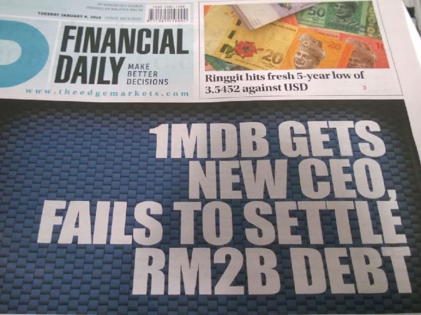 A copy of The Edge Financial Daily seen in this picture dated January 6, 2015. Photo: The Malaysian Insider