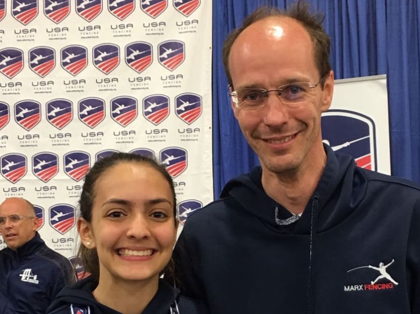 National fencer Amita Berthier (left) with her coach Ralf Bissdorf. Amita managed to win Singapore's second-ever medal at the US Fencing National Championship after finishing fifth. Photo: Joan Bissdorf