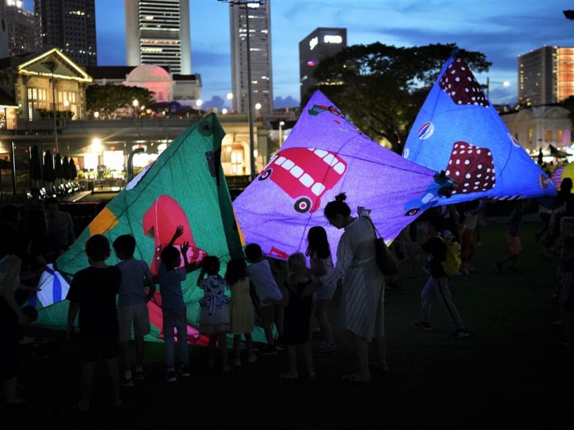 The Five Stones — a public art project comprising large-scale inflatables — seen in the civic district as part of Singapore Art Week in January 2020 before the Covid-19 pandemic hit Singapore.