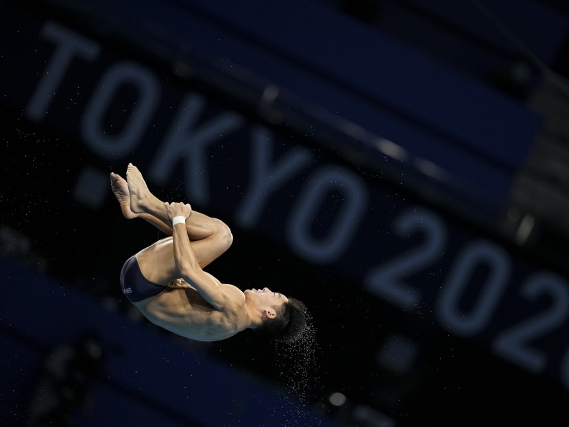 Jonathan Chan of Singapore competes in the preliminary round of the men's 10m platform diving event at the Tokyo Olympics on Aug 6, 2021.