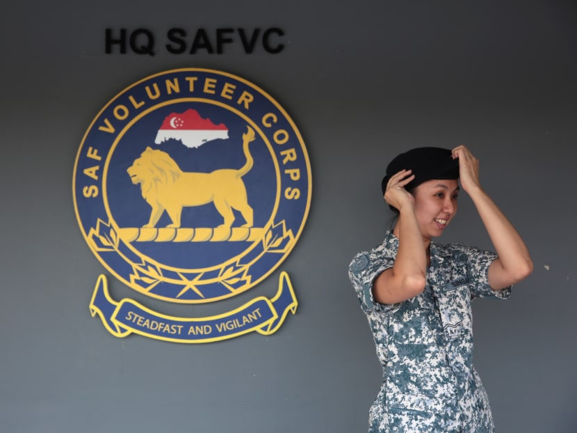 Ms Arlene Pang, newly promoted to the rank of  SAFVC Volunteer (SV) 2, poses for a photo before the passing out and promotion parade on June 24, 2017. Photo: Jason Quah/TODAY