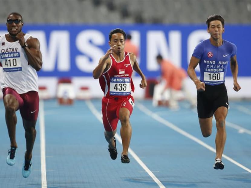 Singapore's Jamal Muhammad Amirudin in action during men's 100m Round 1 Heat 2. Photo: Jaewon Lee/Sport Singapore via Action Images