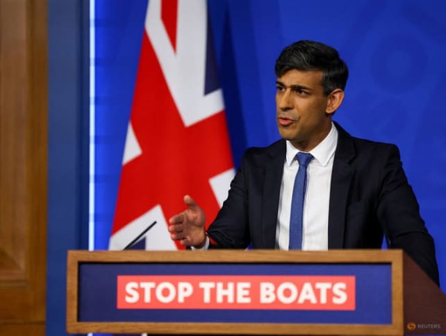 British Prime Minister Rishi Sunak speaks during a press conference at Downing Street in London, Britain, April 22, 2024.