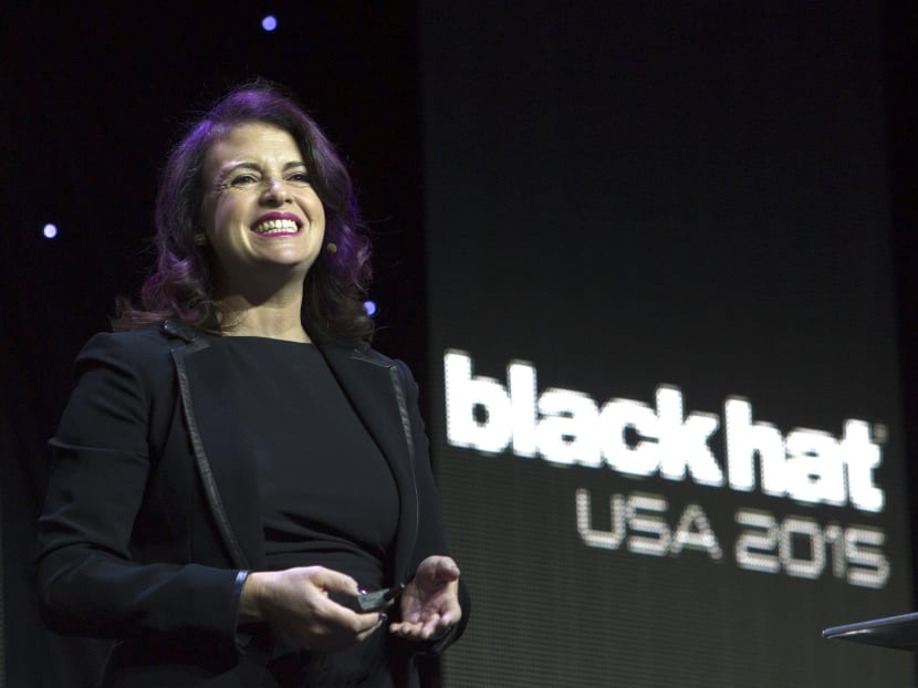 Jennifer Granick, director of civil liberties at the Stanford Centre for Internet and Society, delivers a keynote speech titled "The Lifecycle of a Revolution" during the Black Hat USA 2015 cybersecurity conference in Las Vegas, Nevada, on August 5, 2015. Photo: Reuters