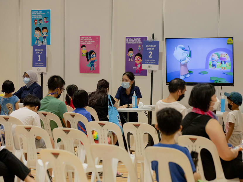 Children waiting at a paediatric vaccination centre in Yusof Ishak Secondary School on Jan 7, 2022.