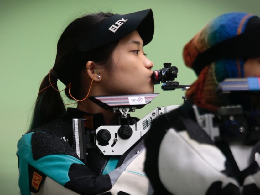 Martina Veloso competing in the SEA Games womens air rifle 10m on 25 August, 2017. Photo: Jason Quah/TODAY