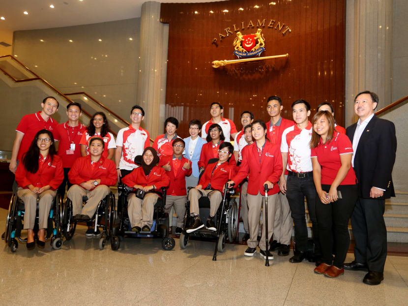 Team Singapore Paralympians at Parliament House today. Photo: Koh Mui Fong/TODAY