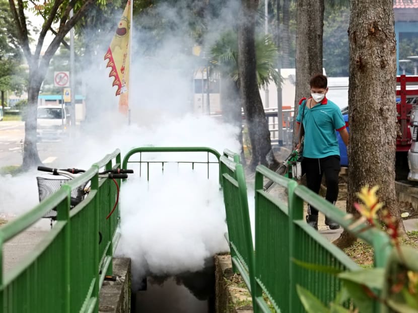 Thermal fogging carried out in drains near the Zika virus infection cluster at Aljunied Crescent and Sims Drive area on September 1, 2016. Photo: Nuria Ling/TODAY