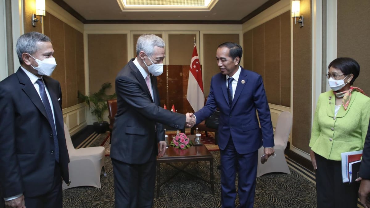 Perdana Menteri Lee dan Presiden Indonesia Joko Widodo membahas perkembangan regional di Myanmar pada pertemuan bilateral