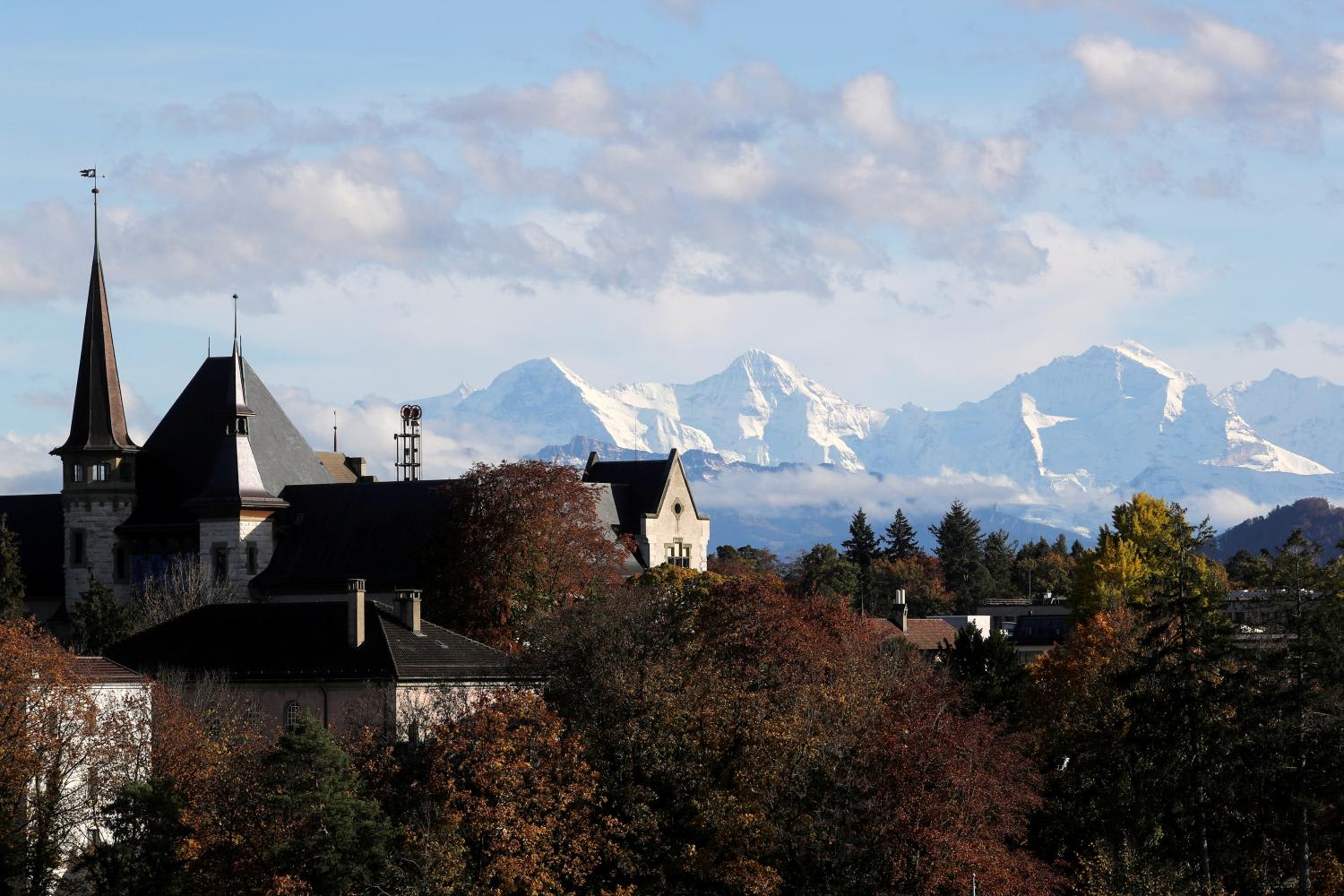 A general view of the snow-covered mountains of the Bernese Alps, Eiger, Moench and Jungfrau, as seen from Bern, Switzerland on Oct 28, 2020.
A general view of the snow-covered mountains of the Bernese Alps, Eiger, Moench and Jungfrau, as seen from Bern, Switzerland on Oct 28, 2020.