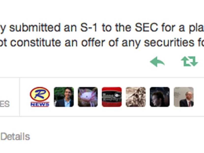 This screenshot taken from Twitter shows the company's posting on its official account Thursday, Sept 12, 2013, that it has “confidentially submitted an S-1 to the SEC for a planned IPO.”  (AP Photo/Twitter)