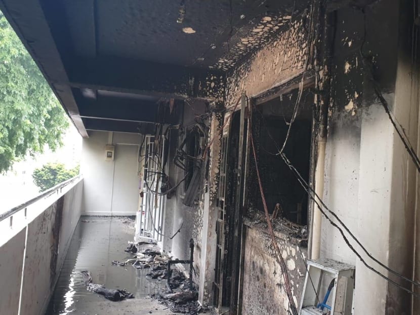 A fire caused by a PMD. On Sunday, the LTA reminded PMD owners to practise safe charging. This includes charging devices in a cool area, and “not charging them near combustible materials and leaving them plugged in overnight or unattended”.