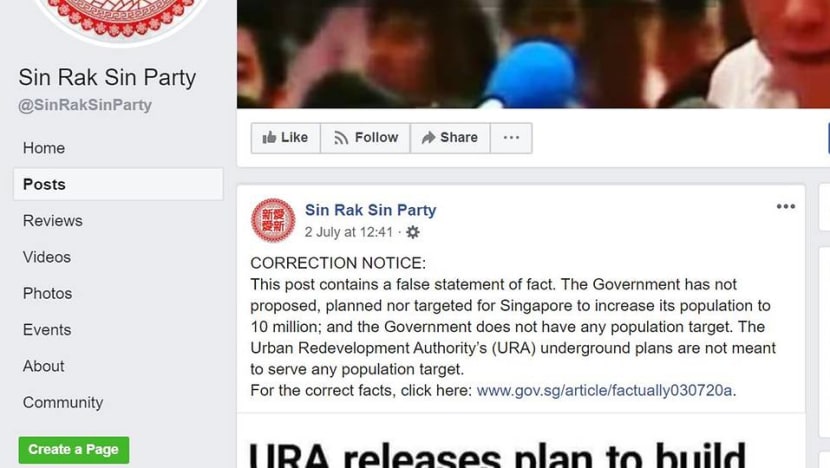 POFMA Office instructed to issue correction directions to Sin Rak Sin Party Facebook page, three users POFMA Office instructed to issue correction directions to Sin Rak Sin Party Facebook page, three users