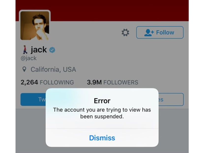 A screenshot showing Twitter CEO's suspended account. Photo: bakedalaska/Twitter