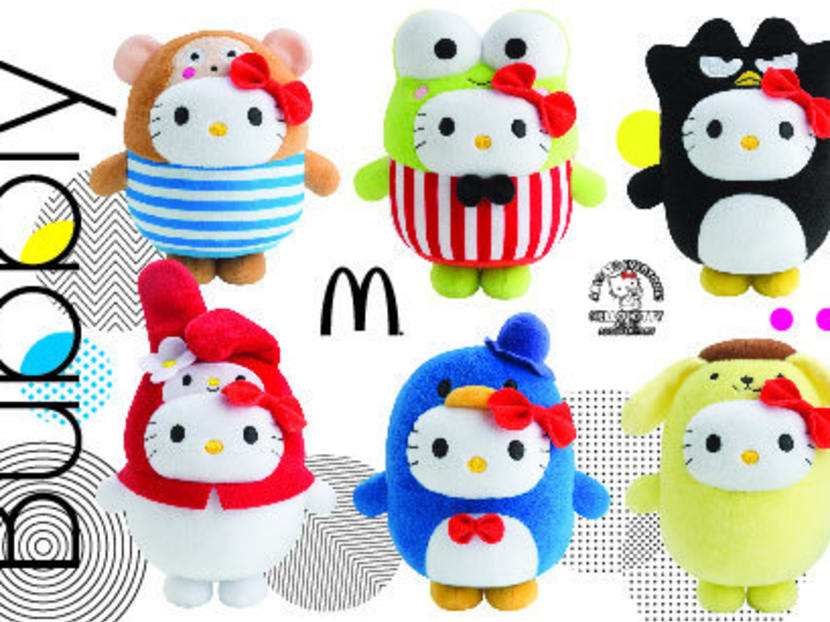 The Hello Kitty Bubbly World plush toys series. Photo: McDonald's Singapore