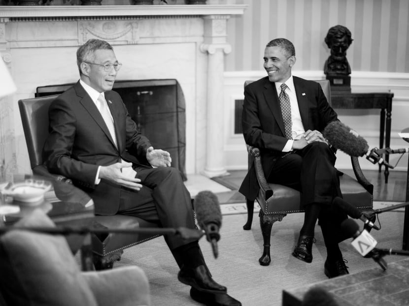 U.S. President Barack Obama meets with Singapore's Prime Minister Lee Hsien Loong in the Oval Office of the White House in Washington, April 2, 2013. Photo: Reuters
