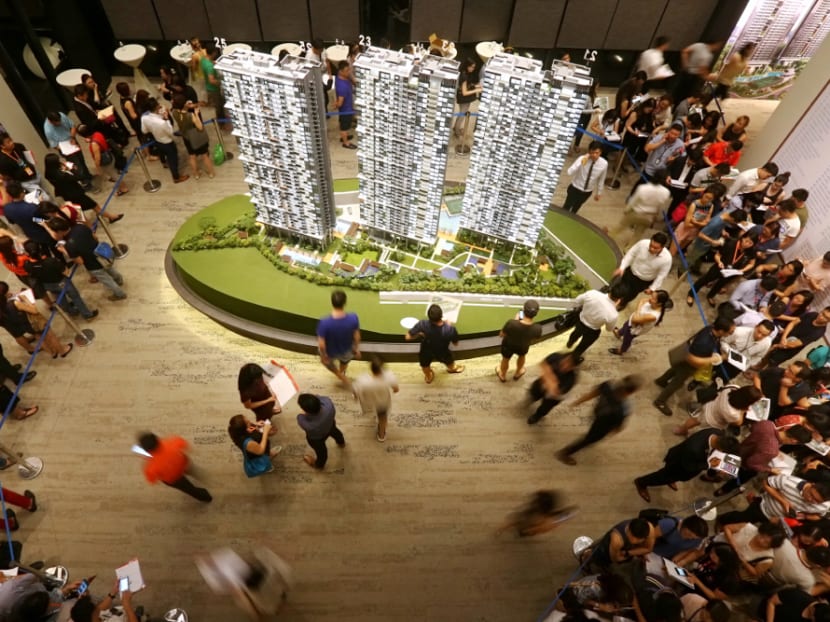 A file photo of a private residential property launch in Singapore during pre-pandemic times. A file photo of a private residential property launch in Singapore during pre-pandemic times.
