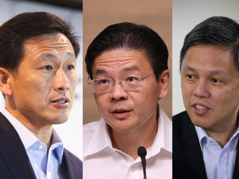 The trio widely considered to be in the running for the top job are (from left) Health Minister Ong Ye Kung, Finance Minister Lawrence Wong and Education Minister Chan Chun Sing.