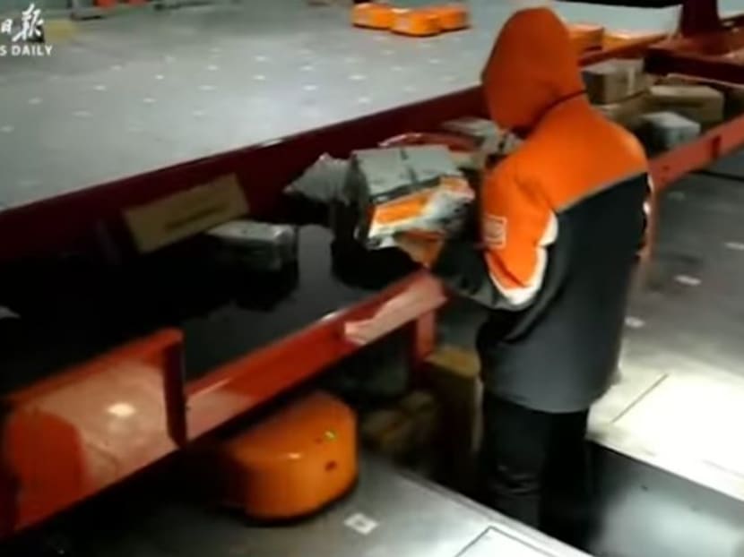 A scene from the video showing how humans on the factory floor use the army of robots. Photo: People's Daily.