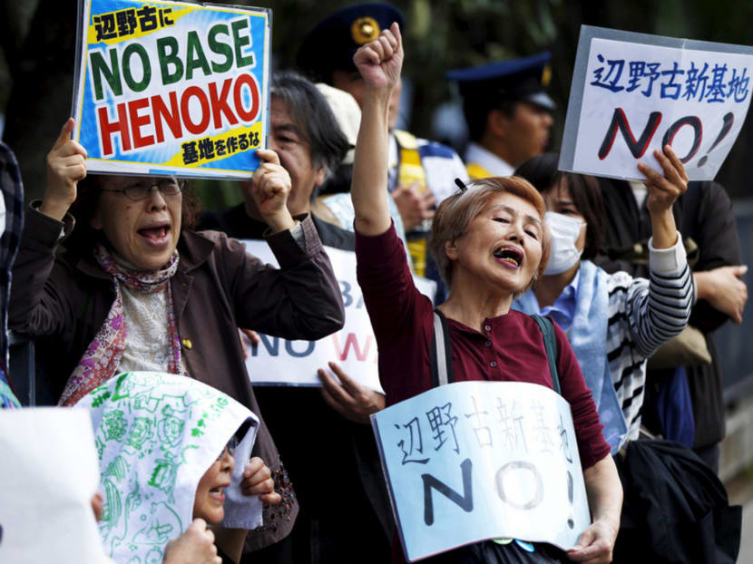 Residents protesting the planned relocation of a US military base to Okinawa’s Henoko Bay. Resentment over the bases has led to an increasingly loud call for the island to be granted independence. Photo: REUTERS