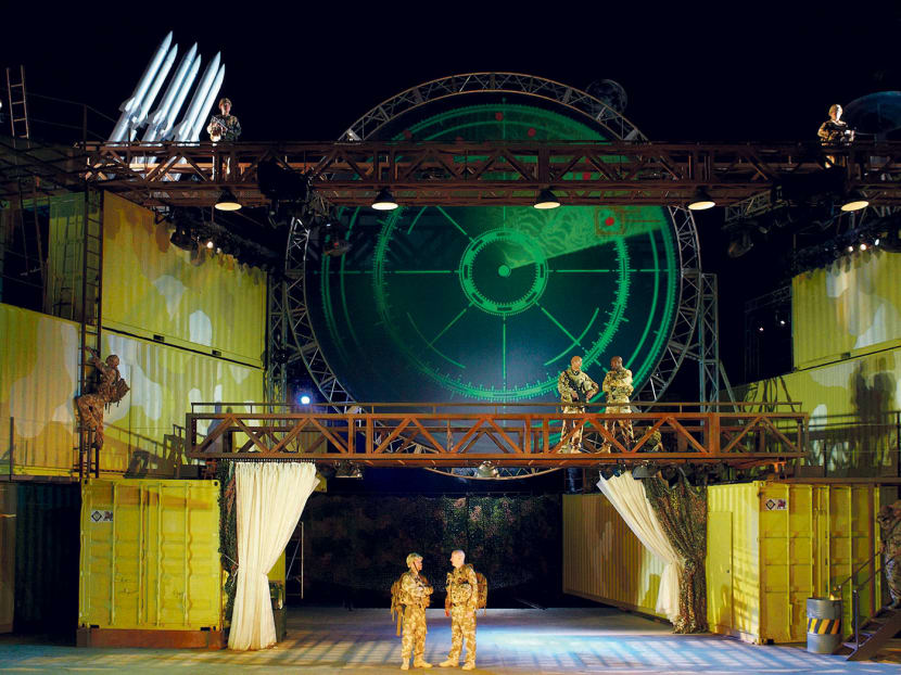 Sets are one of the draws at Shakespeare In The Park, including this military-themed one from Othello in 2013. Photo: Singapore Repertory Theatre