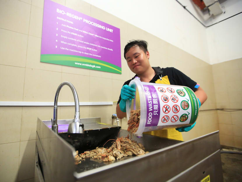 In January, the NEA launched an on-site food-waste recycling pilot project at two hawker centres — Tiong Bahru Market (picture) and Ang Mo Kio Block 628 Market.TODAY FILE PHOTO