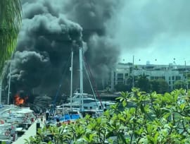 Boat on fire at Keppel