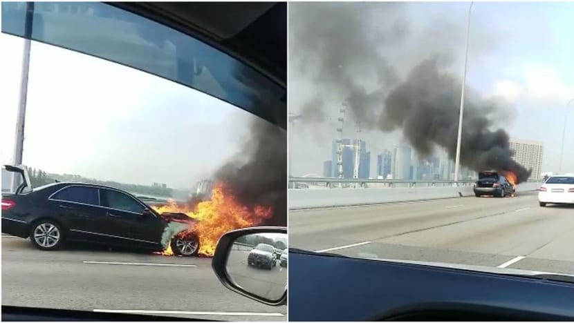 Car catches fire along ECP during morning peak hour Car catches fire along ECP during morning peak hour