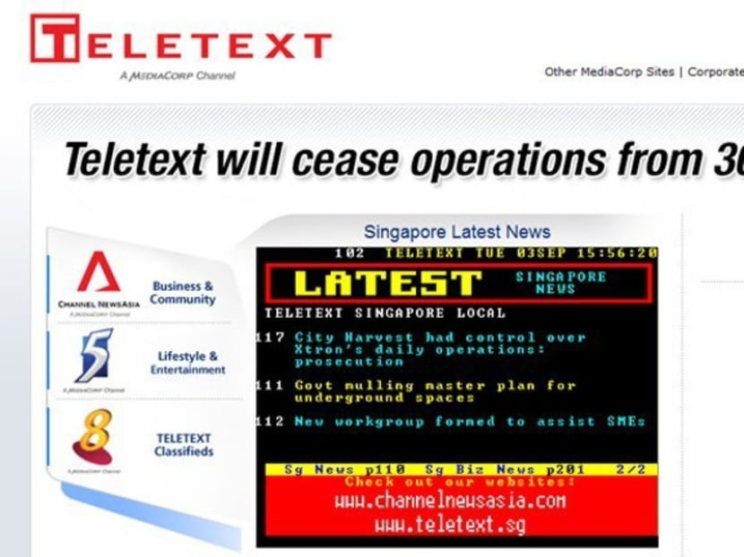 Teletext will be ending its servce Sept 30. Photo: MediaCorp