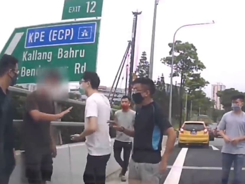 An image from a video posted on SG Road Vigilante's YouTube channel showing an accident scene on the Pan-Island Expressway near a slip road towards Kallang Bahru.