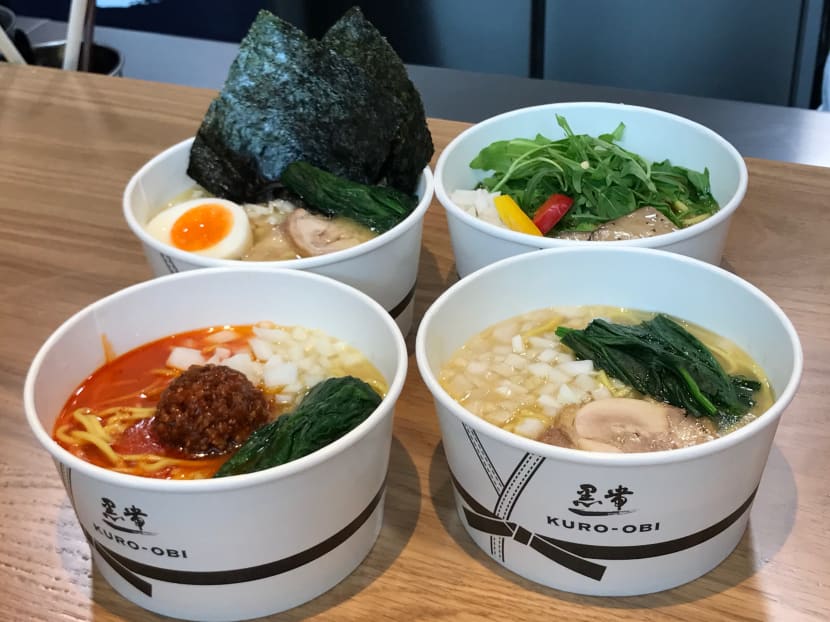 Quick service ramen bar Kuro-obi by Ippudo opens today (Jan 13). The ramen noodles are served in takeaway cups. Photo: Sonia Yeo