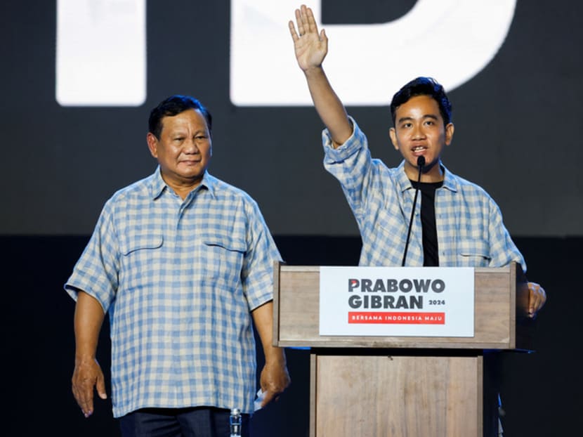 The likely next vice-president of Indonesia Gibran Rakabuming Raka (right), alongside the expected next president Prabowo Subianto.