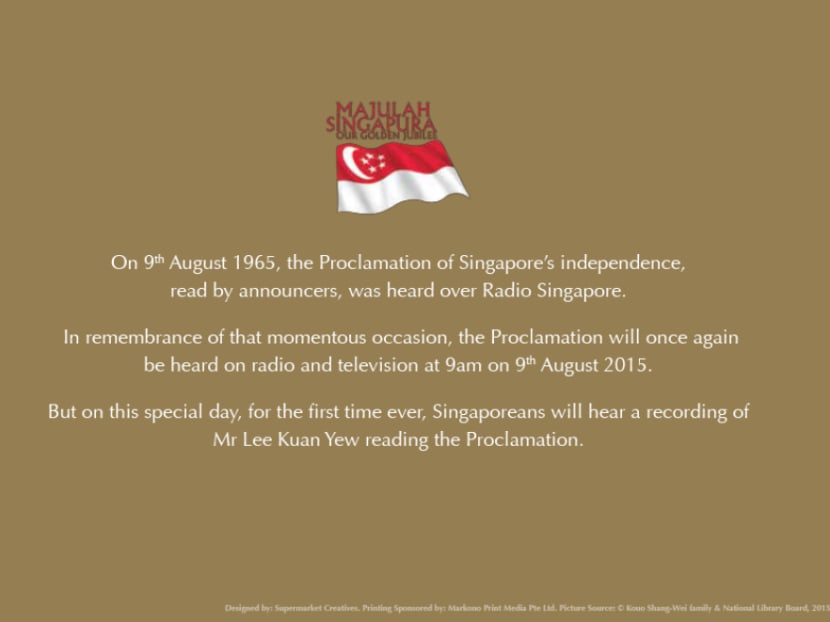 Proclamation of Independence read by Mr Lee to be broadcast on N-Day