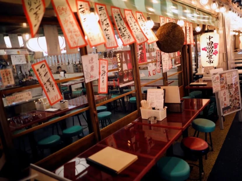 An empty restaurant in Tokyo’s shopping and amusement district of Ginza, which has been hit because of the coronavirus outbreak.