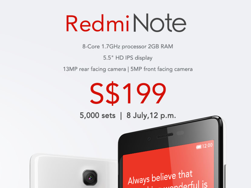 The Xiaomi Redmi Note release announcement. Photo: Xiaomi's Singapore Facebook page