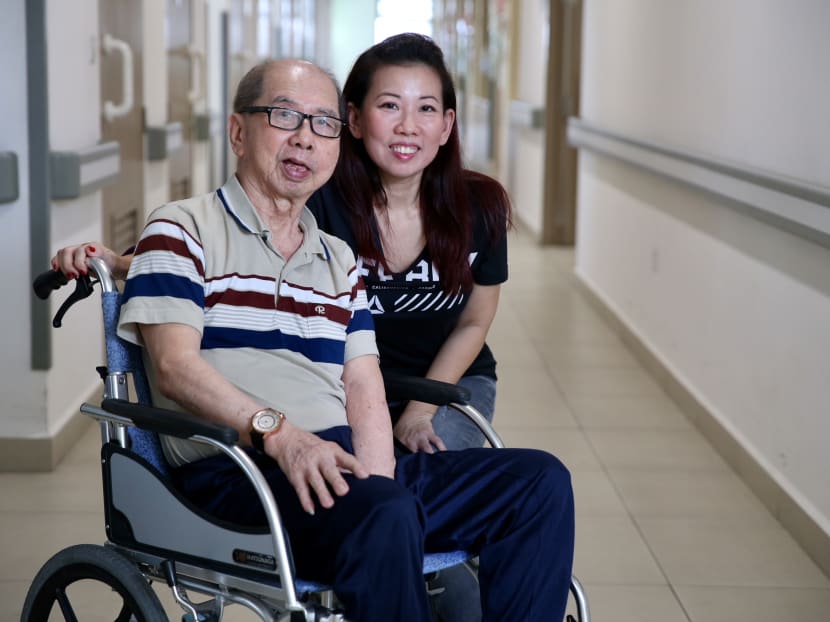 Ms Carin Soh (right), is the sole breadwinner of her family. Her father, Mr Soh Gin Hock, who used to work as a bus scheduler, already had some mobility problems after he suffered a mild stroke some two decades ago.