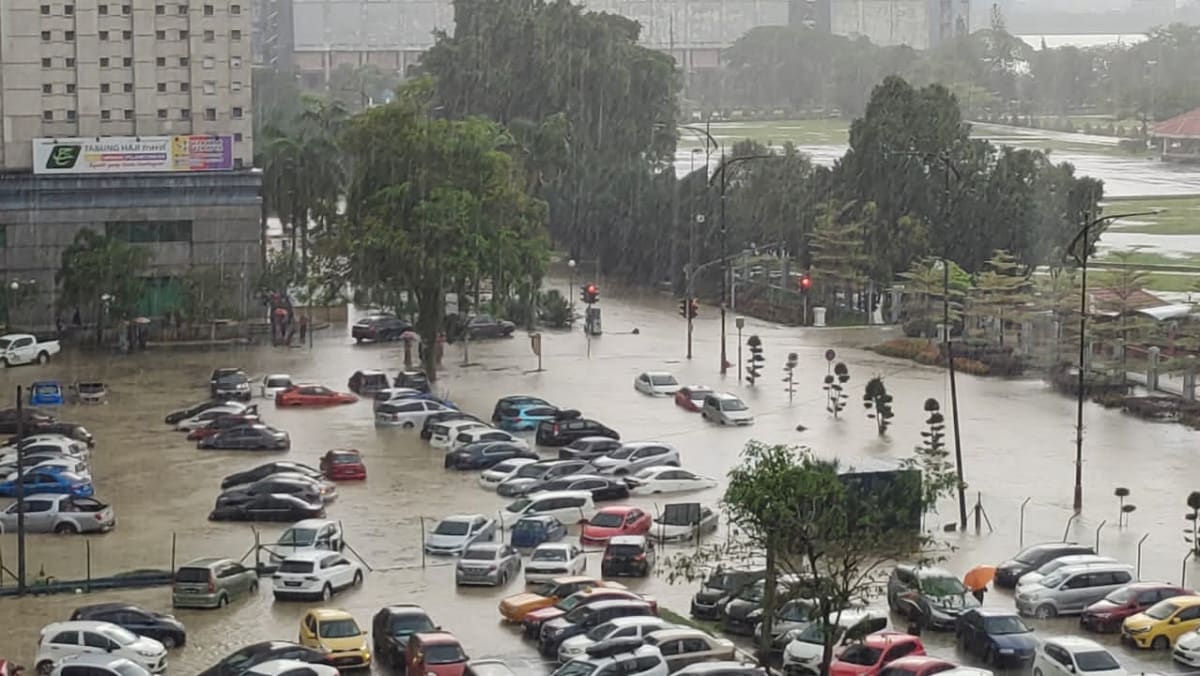 Flash floods hit parts of Johor Bahru, leaving vehicles trapped in