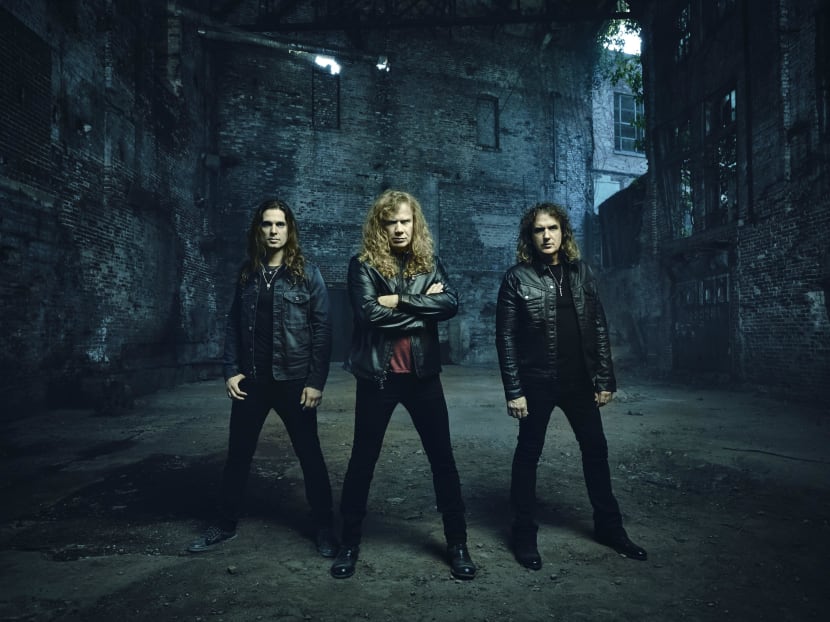 Megadeth guitarist Kiko Loureiro, frontman Dave Mustaine, and bassist Dave Ellefson. Photo: LAMC Productions