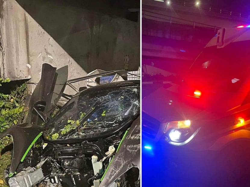 An ambulance (right) seen at the scene of an accident along Keppel Road involving a McLaren car (left), in images posted on SG Road Vigilante - SGRV's Facebook page. An ambulance (right) seen at the scene of an accident along Keppel Road involving a McLaren car (left), in images posted on SG Road Vigilante - SGRV's Facebook page.