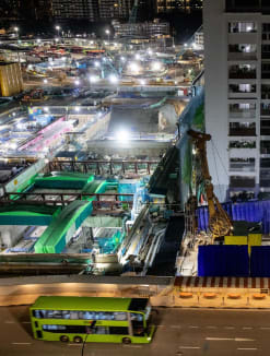  A construction site next to a public housing block at Hougang Avenue 10. The construction was still going on at about 11pm on April 15, 2024. 
