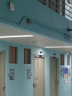 A view of prison cells for inmates in a Changi Prison complex in Singapore.
