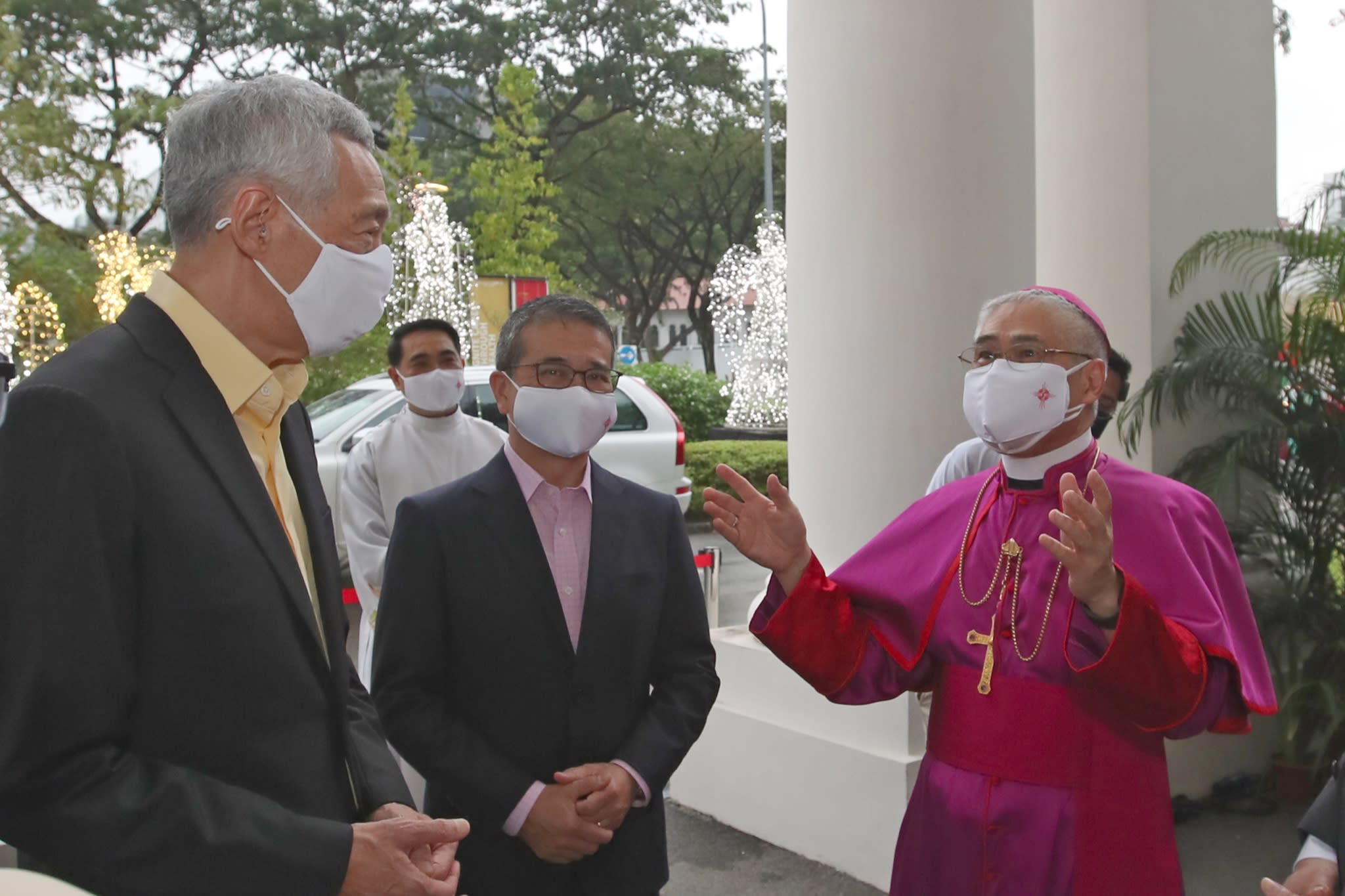 Prime Minister Lee Hsien Loong (left) pictured with Archbishop Goh (right) at the Cathedral of the Good Shepherd in December 2021 at an event to mark the bicentennial of the Catholic Church in Singapore.