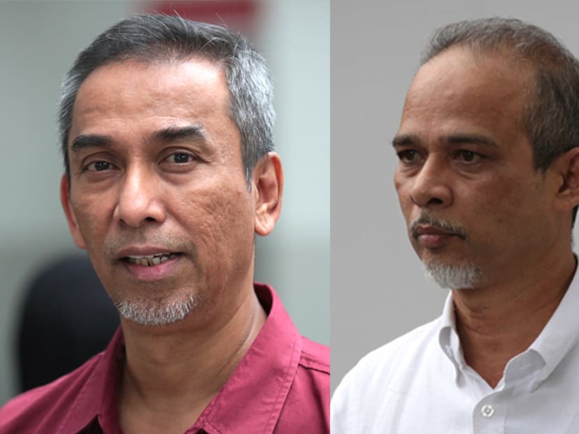 (L-R): Managing director of construction company Enovation Technologies Akbar Ali Tambishahib and former SMRT employee Zakaria Mohamed Shariff are two of the four men charged with duping SMRT. Photos: Jason Quah/TODAY