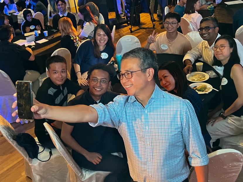 Mr Edwin Tong, Minister for Culture, Community and Youth, taking a selfie with participants of the National Youth Dialogue on May 24, 2023. Mr Edwin Tong, Minister for Culture, Community and Youth, taking a selfie with participants of the National Youth Dialogue on May 24, 2023.